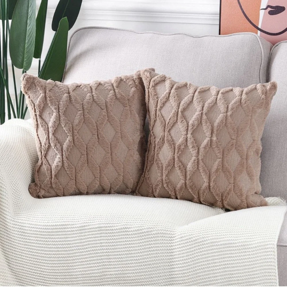 Luxury Home | Chic Mocha Short Wool Soft Plush Faux Fur Throw Pillow Covers